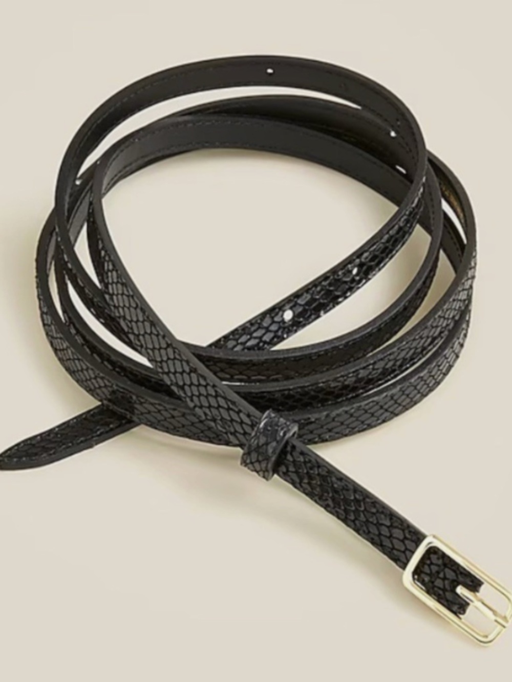 NWT J.CREW Women’s Black Thin Patent Leather Snakeskin Belt, Size M